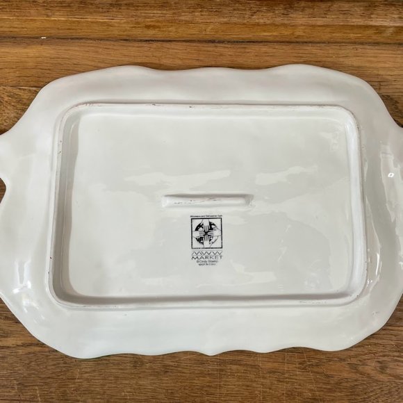 MWW Market Cindy Shamp Rooster Floral Colorful Stripe Ceramic Platter Serving - Picture 5 of 9